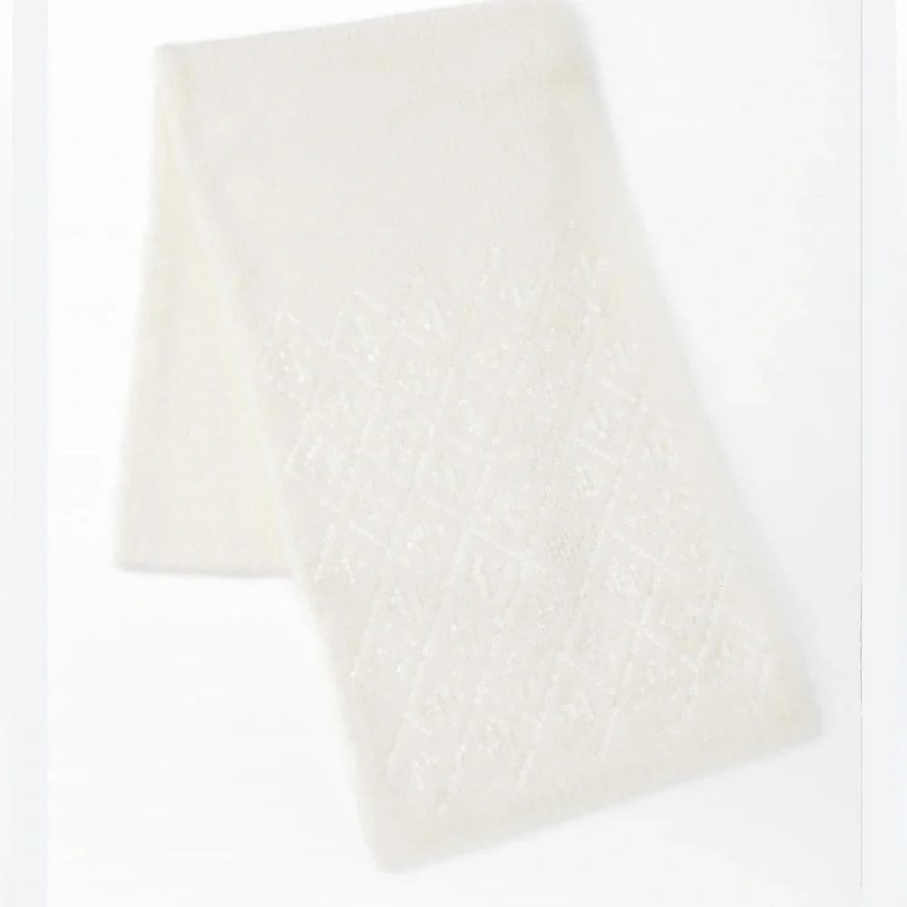 Zara NWT sequin knit scarf 1023/241 ecru